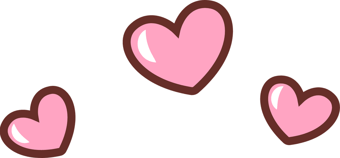 Playful Pink Hearts on Transparent Background with Brown Outlines