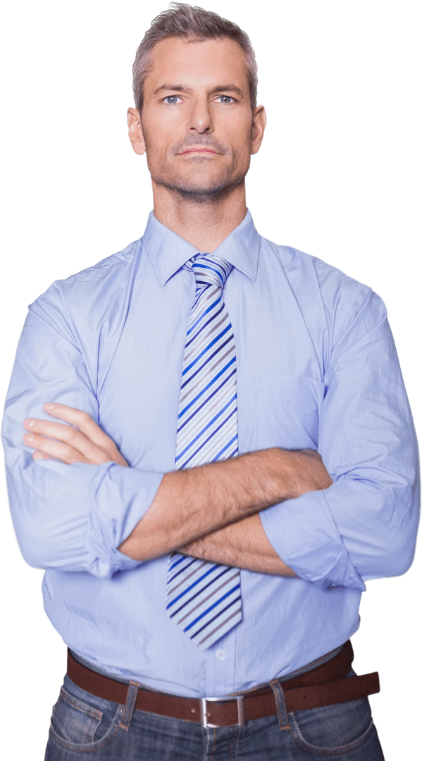 Transparent Confident Executive in Business Attire with Arms Crossed