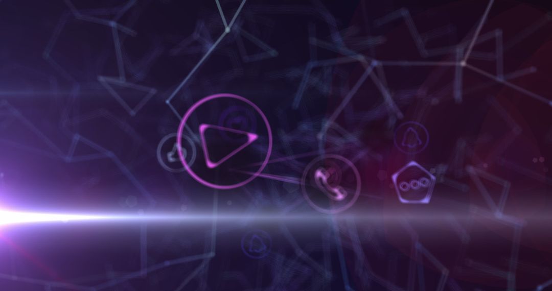 Digital Network Interface with Abstract Icons and Light Streaks