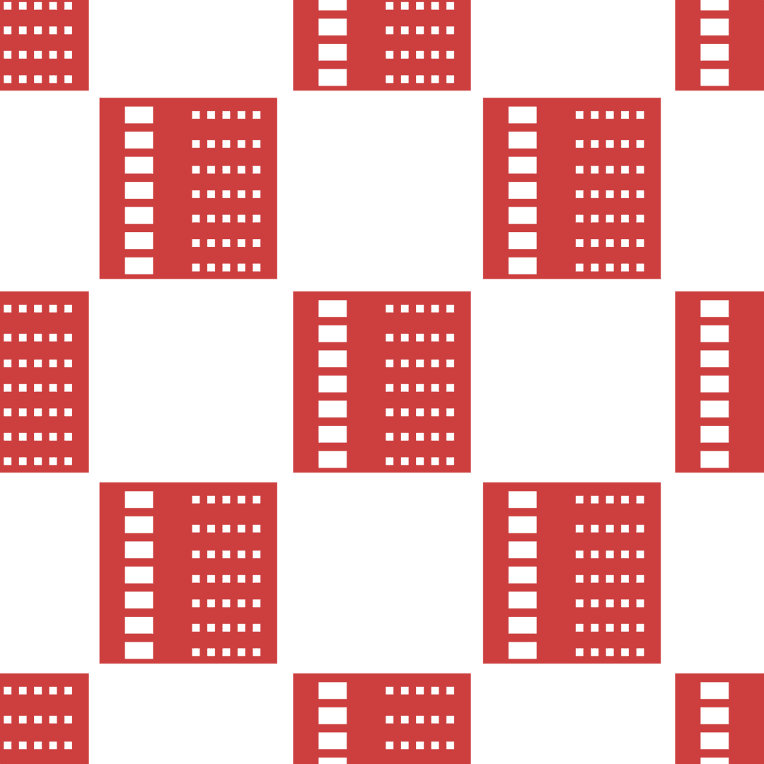 Transparent Pattern of Red Buildings on Checkered Background
