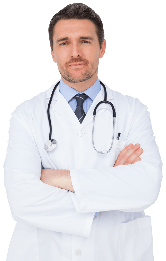 Confident Transparent Doctor with Stethoscope and Crossed Arms