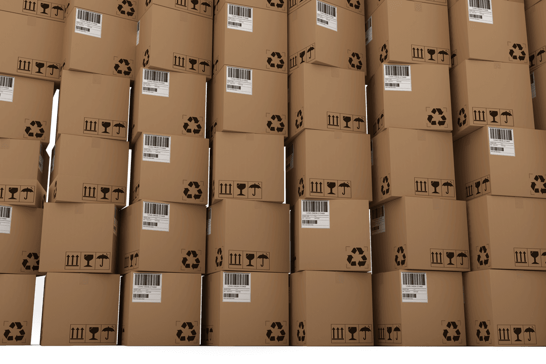 Stacked Brown Cardboard Boxes with Transparent Shipping Labels