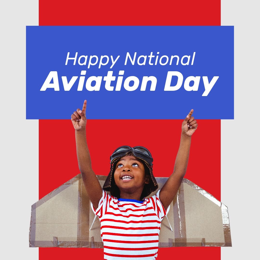 Composite of african american boy wearing aviation hat, wings and happy national aviation day text - Download Free Stock Templates Pikwizard.com