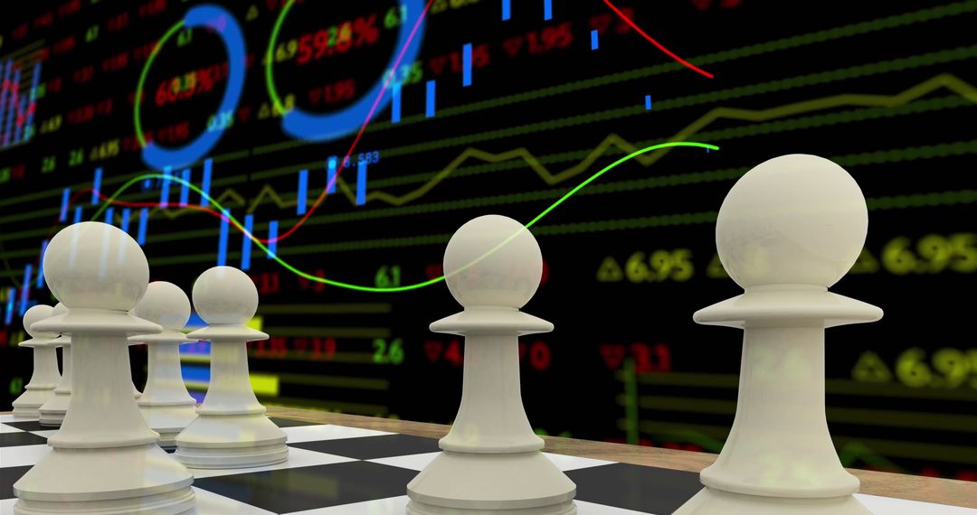 Chess Pieces with Financial Data and Graphs Background