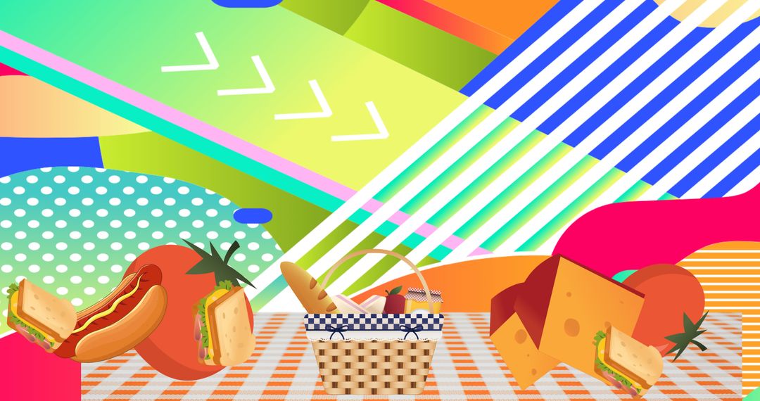 Vibrant Graphic Picnic Setting with Abstract Background
