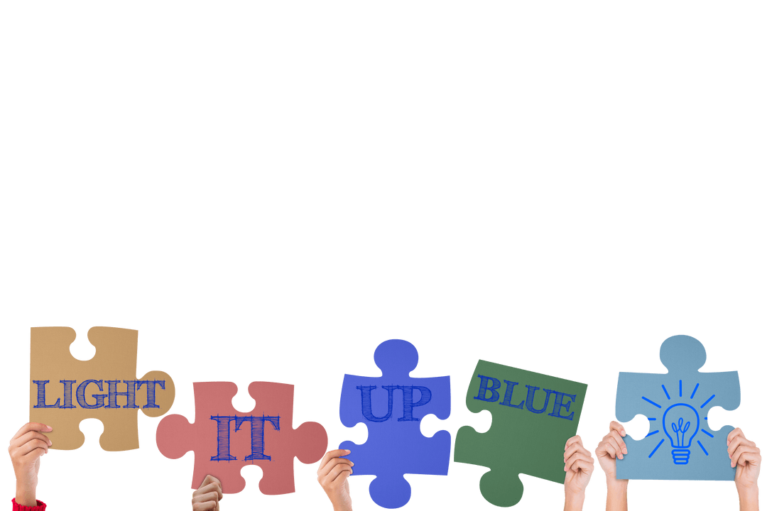 Hands Holding Transparent Puzzle Pieces with Positive Messages