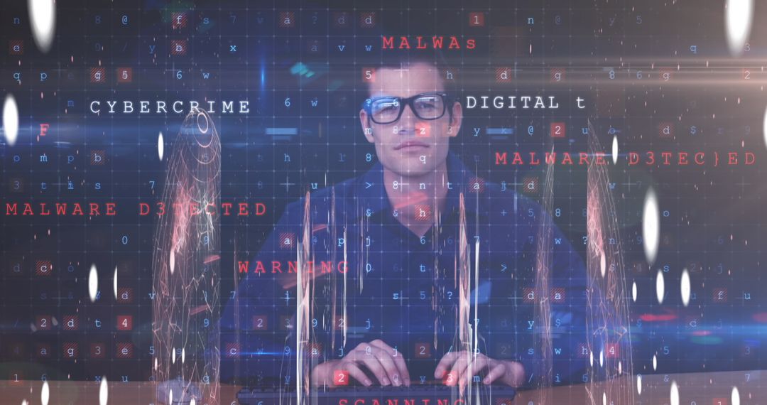 Hacker Analyzing Data with Futuristic Interface