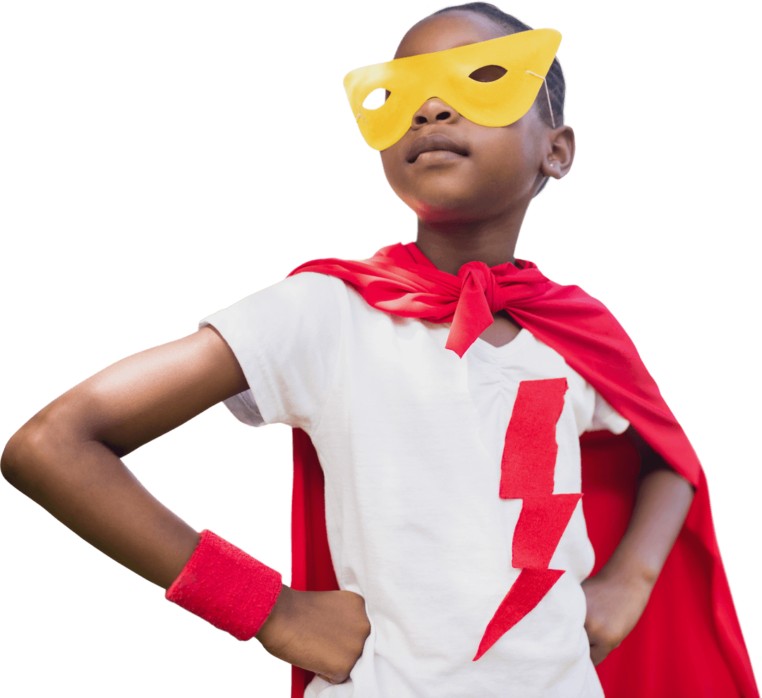 Confident Child Appearing as Superhero with Transparent Background