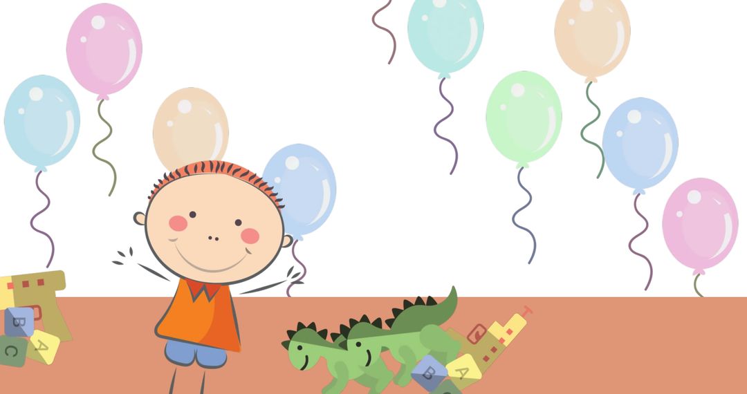 Happy child enjoying toys and balloons celebration