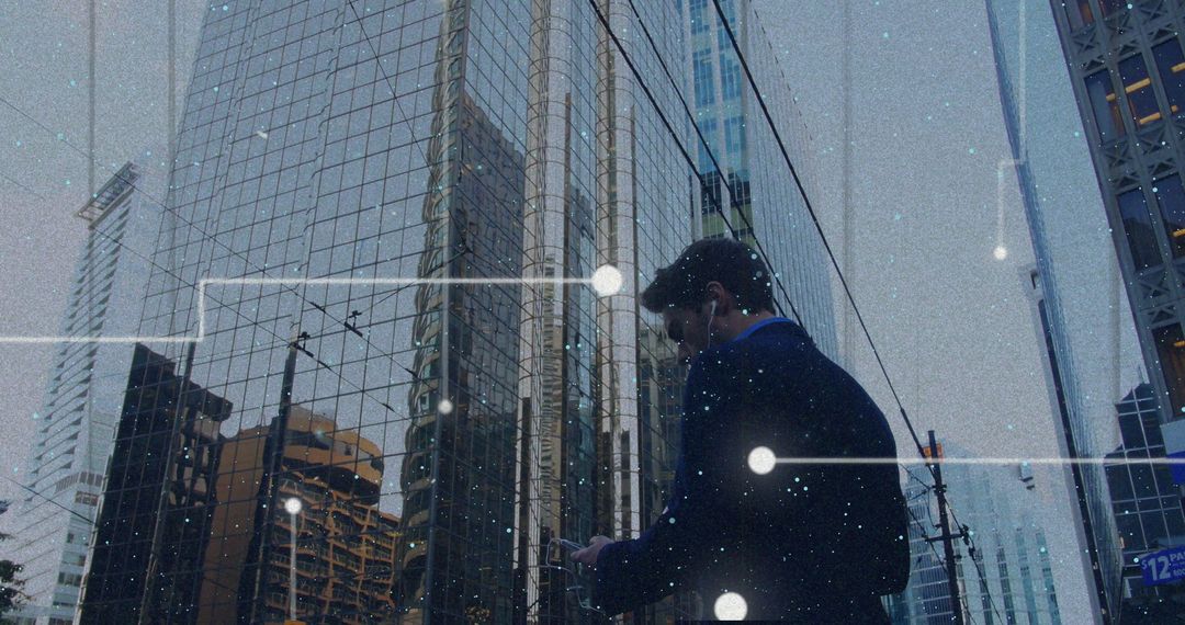 Businessman Connected Through Urban Data Network