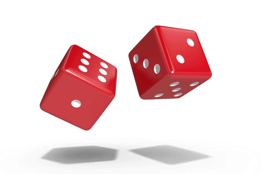 Transparent Red Dice in Motion Capturing Chance and Luck