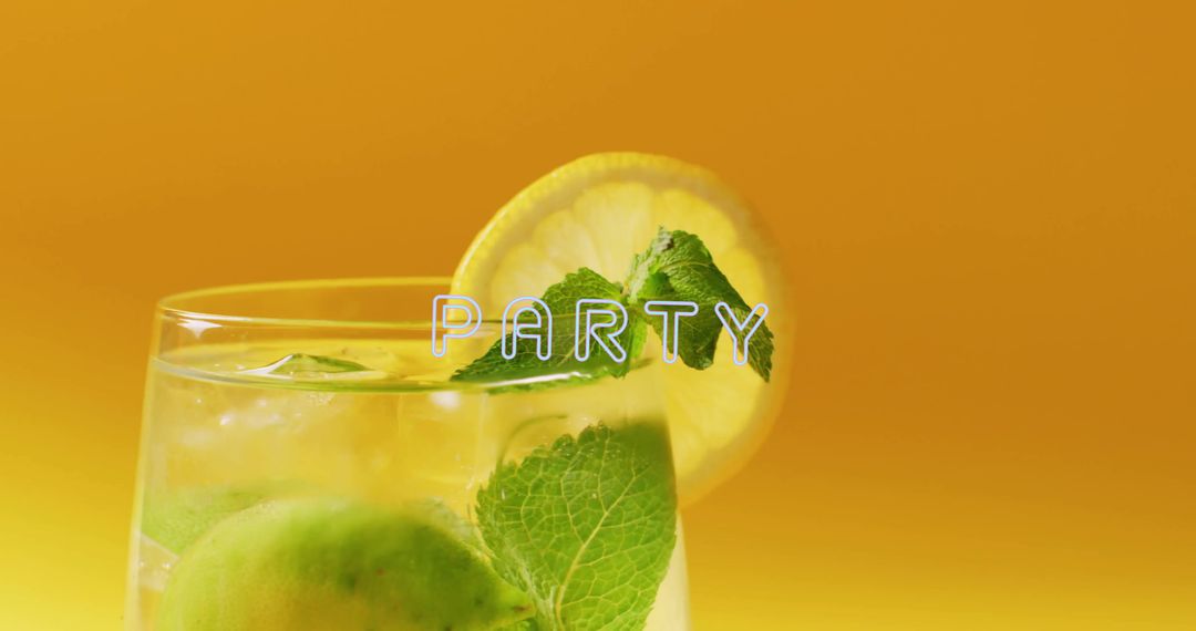 Refreshing Cocktail Against Vibrant Yellow Background with Party Theme