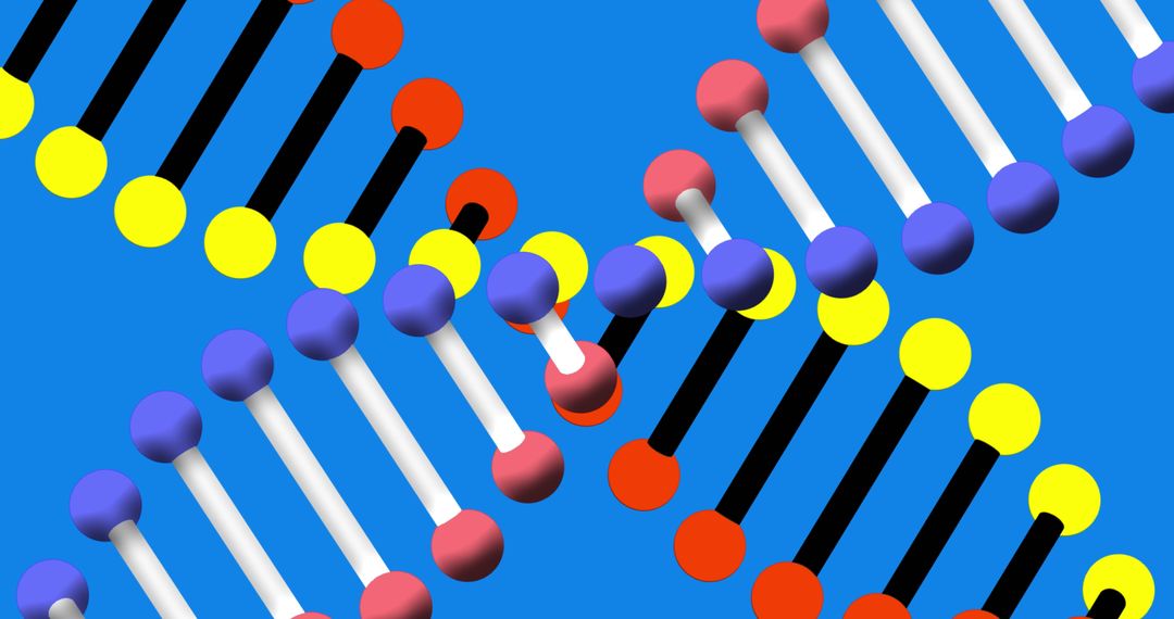 Colorful DNA Helices on Blue Background Symbolizing Genetics