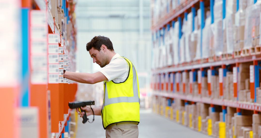 Warehouse Worker Scanning Inventory in Large Storage Facility - Free Images, Stock Photos and Pictures on Pikwizard.com