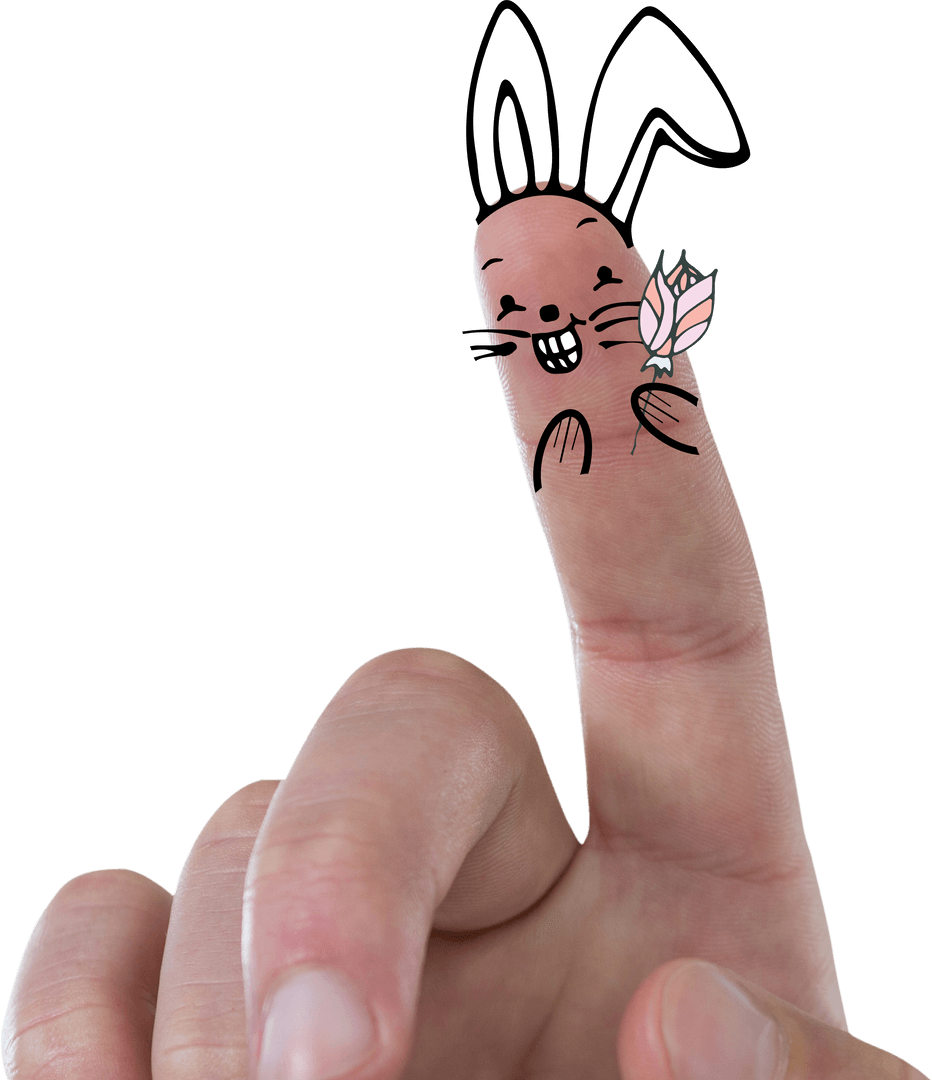 Transparent Easter Bunny Painted on Fingers for a Fun Twist