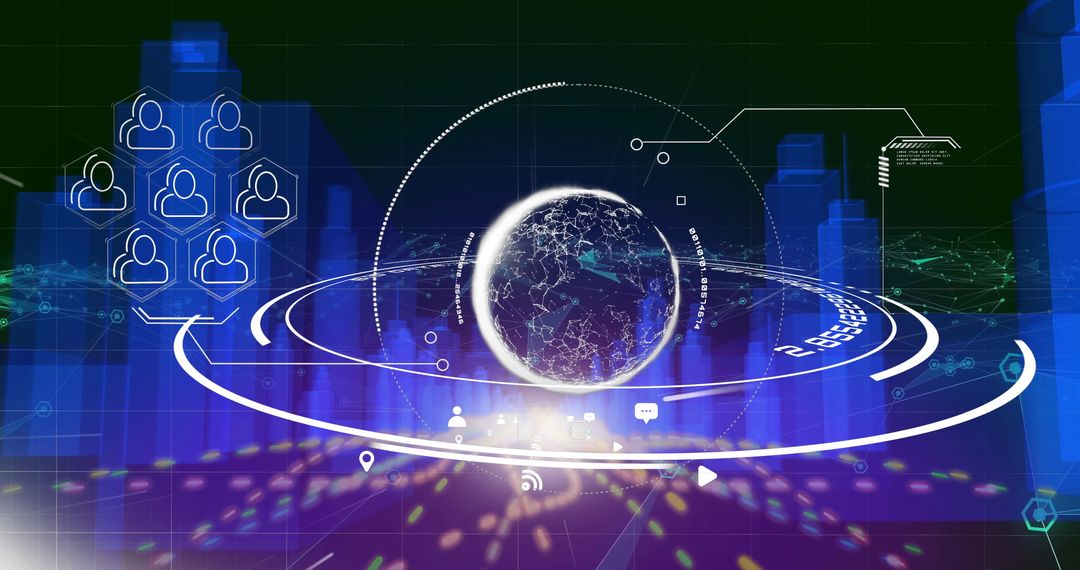 Digital Globe Rotating in Futuristic Virtual Control Room