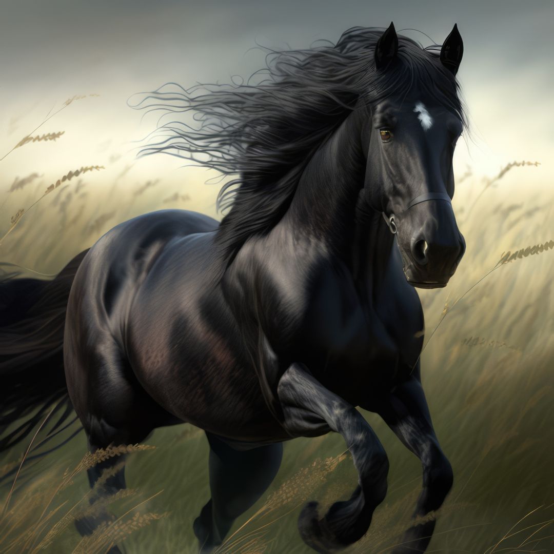 Close up of wild black horse running in field, created using generative ai technology - Free Images, Stock Photos and Pictures on Pikwizard.com