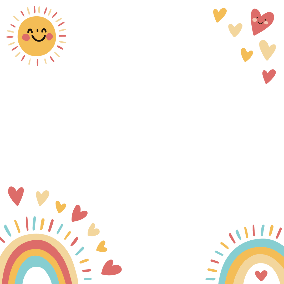 Bright and Cheerful Border with Suns, Rainbows, Hearts in Transparent