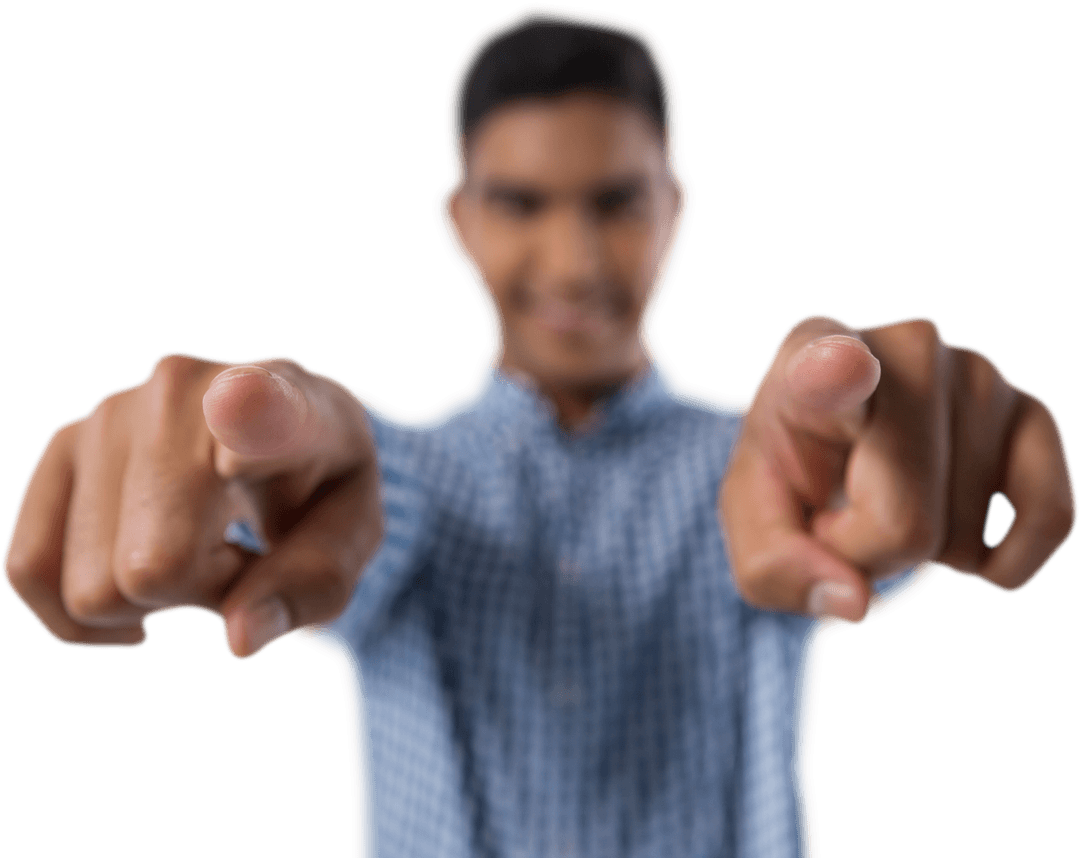 Transparent Blurred Man Pointing Fingers Forward Close-Up