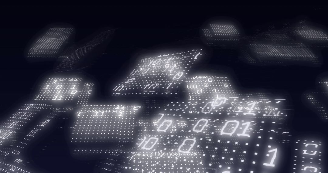 Abstract Digital Data Blocks Floating in Darkness