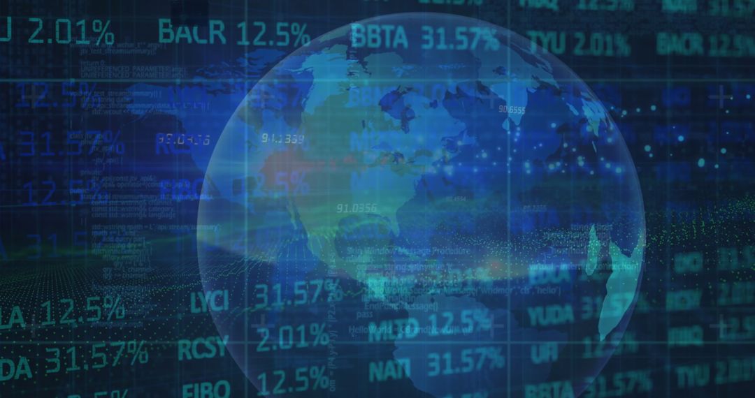 Global Financial Market Display with Rotating Earth Hologram