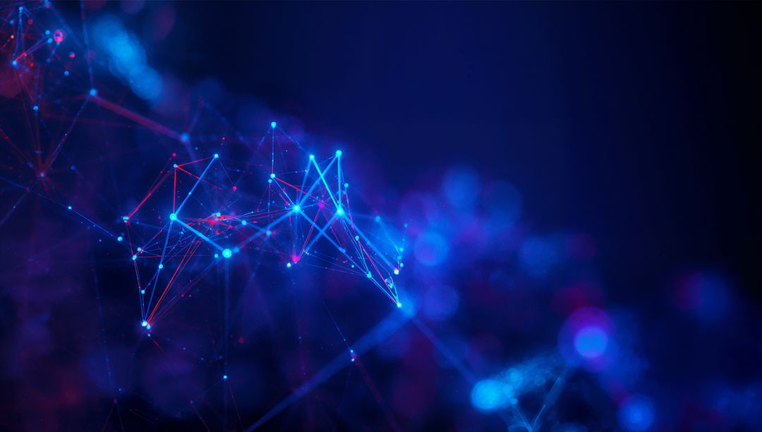 Futuristic Digital Network with Glowing Nodes and Bokeh Lights