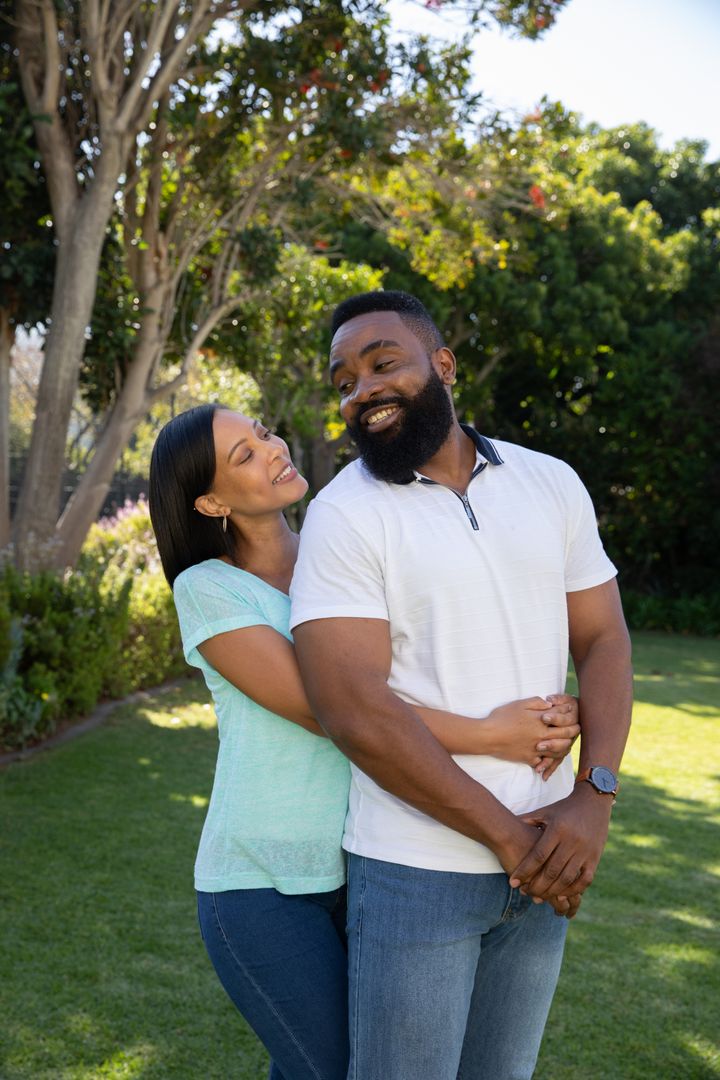 Romantic Couple Hugging in Lush Private Garden