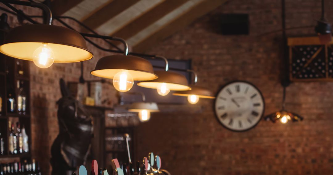 Rustic Bar Interior with Vintage Clock and Signage