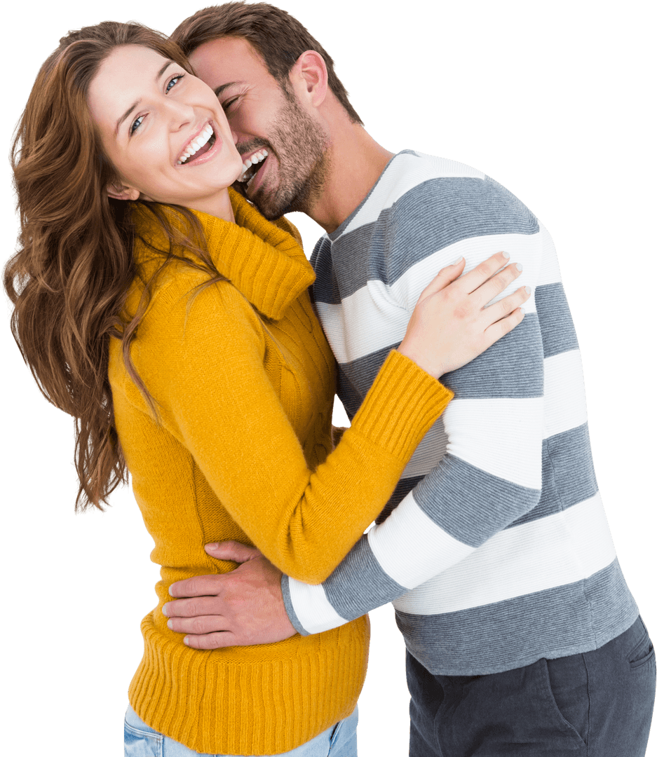 Happy Couple Embracing in Casual Autumn Attire on Transparent Background