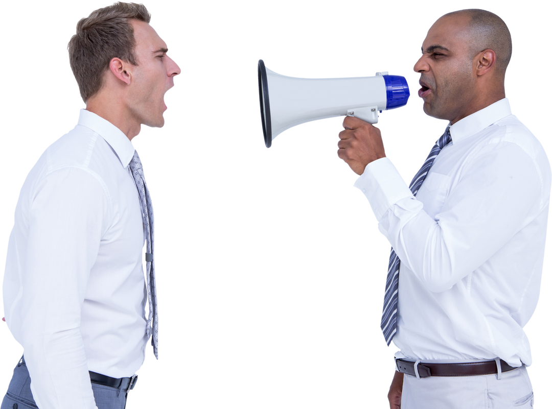 Businessman Yelling at Colleague with Megaphone - Transparent Background - Download Free Stock Images Pikwizard.com