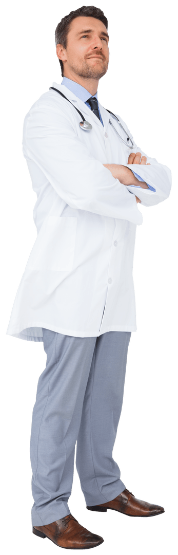 Confident Doctor in White Coat and Stethoscope on Transparent Background