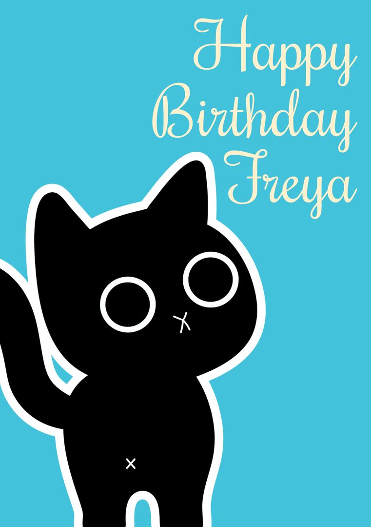 Whimsical Black Cat Birthday Greeting Card - Download Free Stock Templates Pikwizard.com