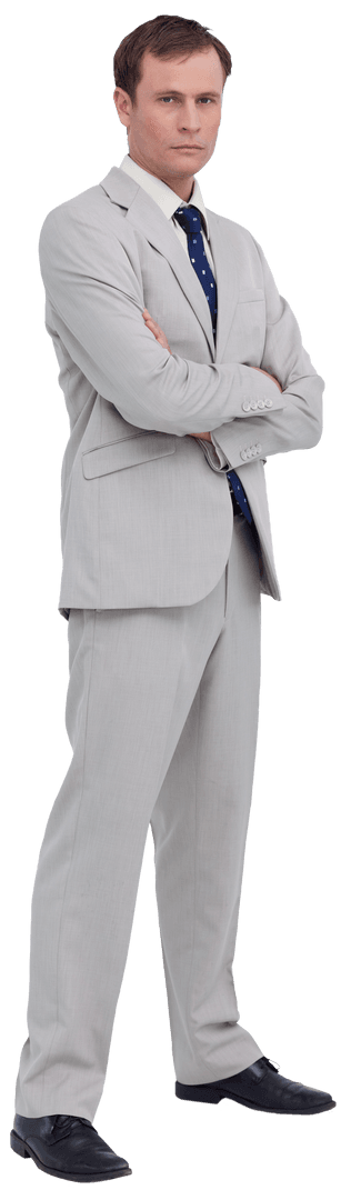 Transparent Serious Businessman with Folded Arms in Gray Suit