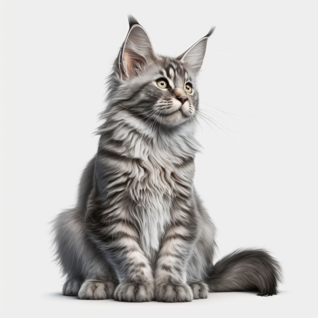 Close up of grey maine coon cat on white background created using generative ai technology - Free Images, Stock Photos and Pictures on Pikwizard.com