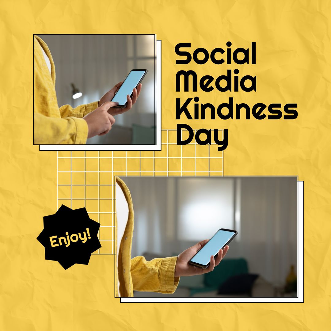 Digital composite image of caucasian woman using smart phone with social media kindness day text - Download Free Stock Templates Pikwizard.com