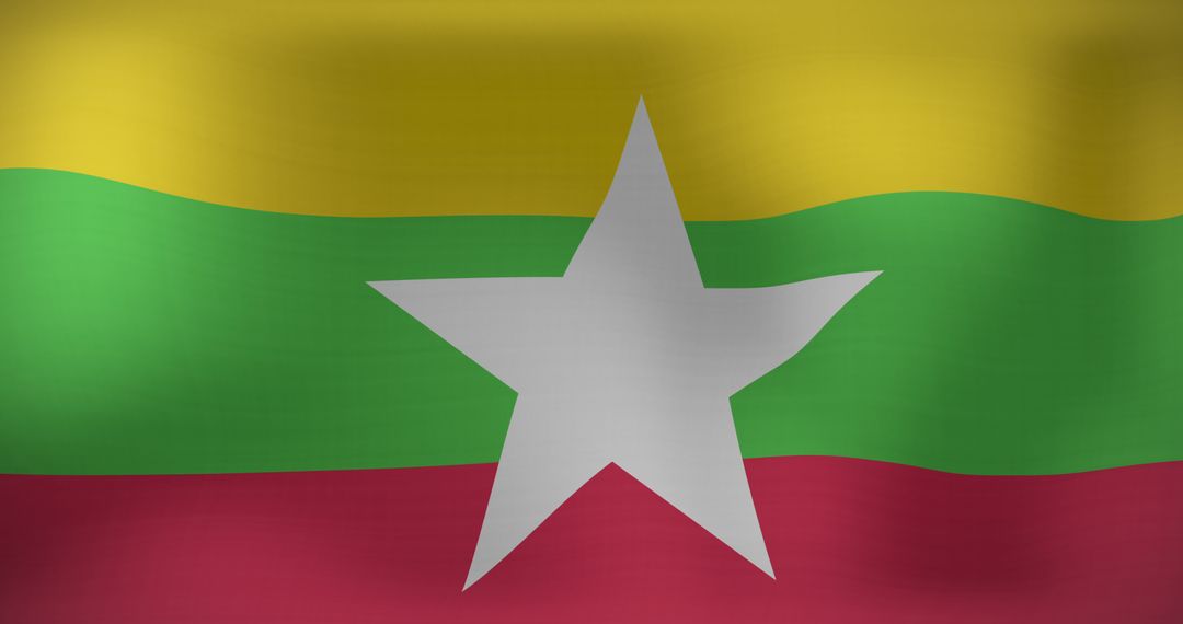 Waving Flag of Myanmar with Central White Star
