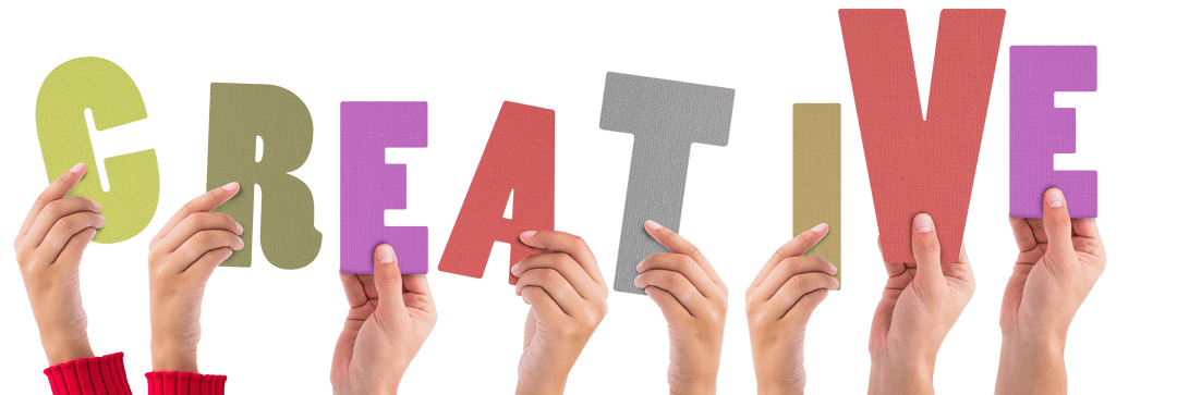 Hands Holding Creative Text on Transparent Background