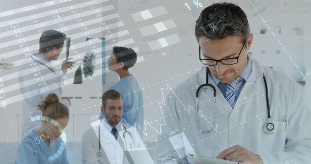 Medical Team Analyzing Digital Healthcare Data and Statistics