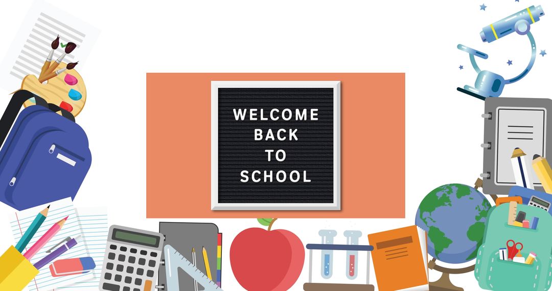 Back to School Theme with Variety of School Supplies and Lab Equipment