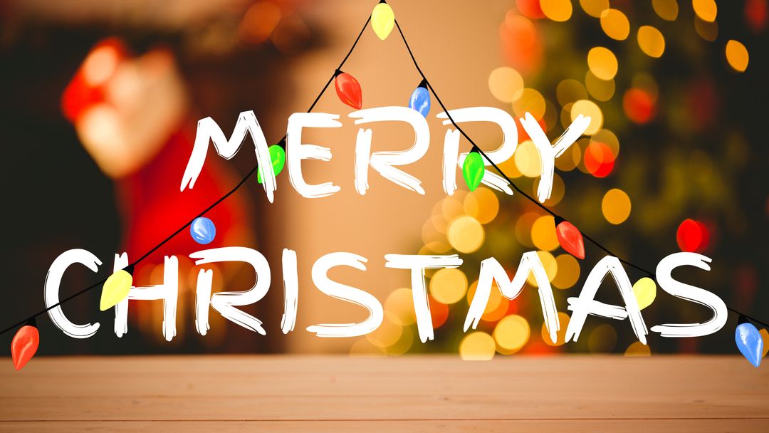 Festive Merry Christmas Message with Colorful Lights