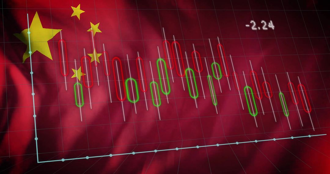 China Flag with Stock Market Data Graph Overlay