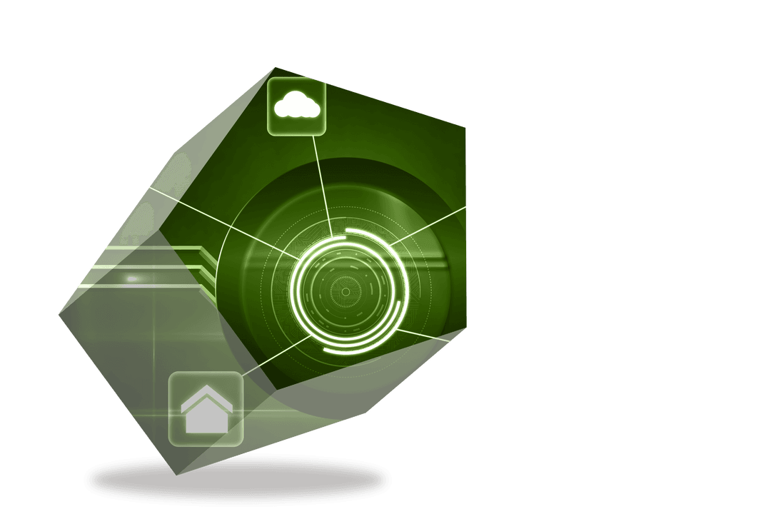 Futuristic Transparent Digital Interface Screen with Green Elements