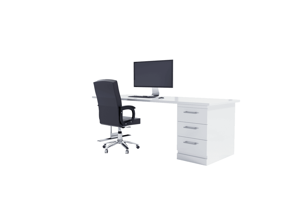 Modern Office Interior with Desktop Computer and Chair on Transparent Background