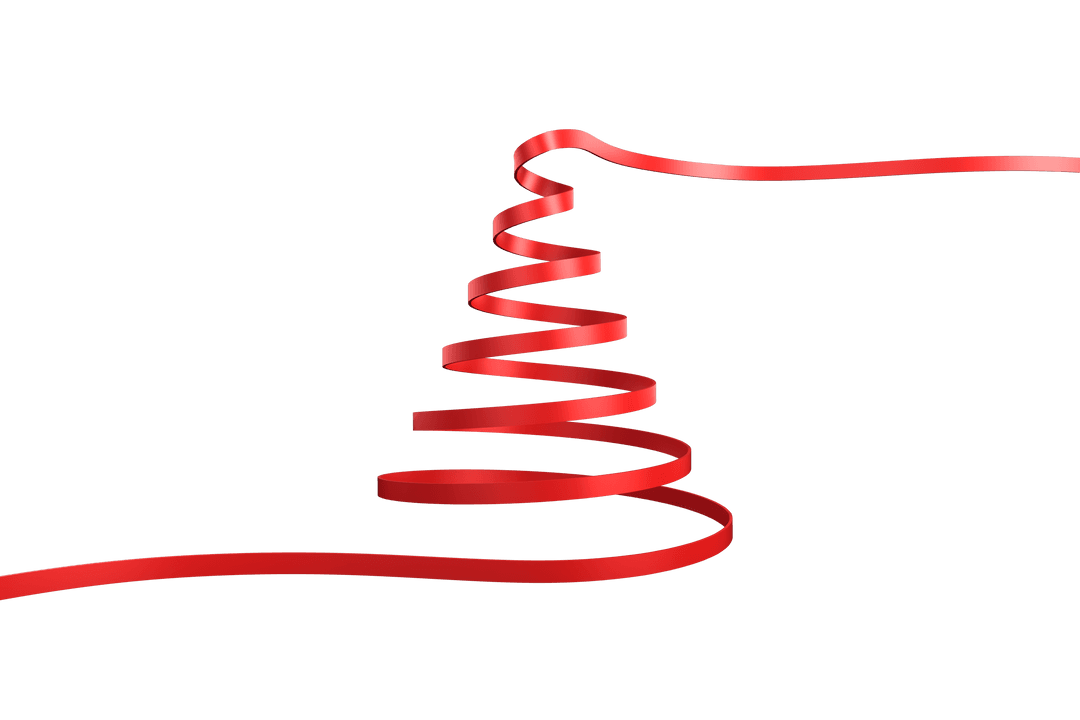 Red Ribbon Shaped Christmas Tree on Transparent Background