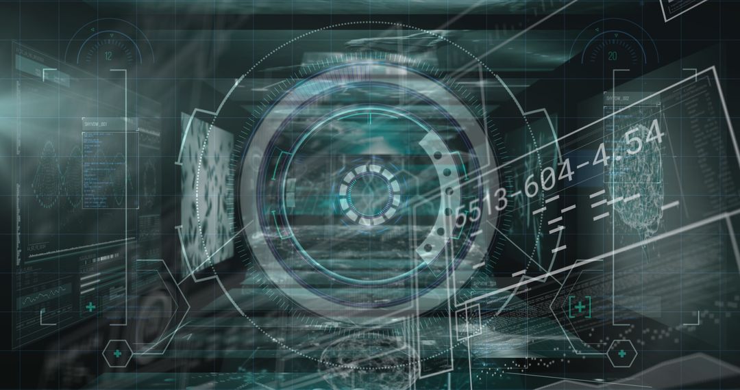 Futuristic Digital Data Processing Interface with Virtual Screens