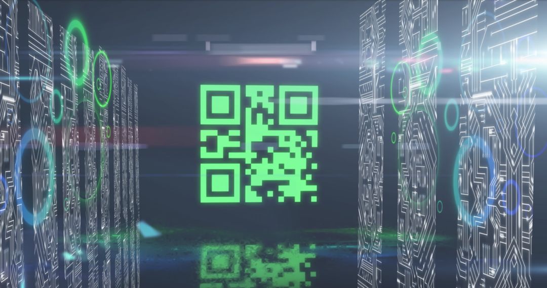 Digital QR Code with Neon Circuit Design