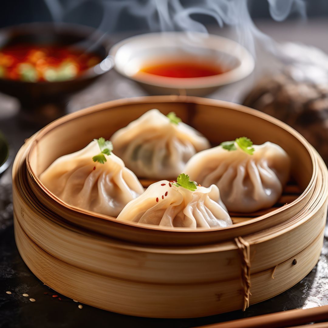 Close-up Steaming Dumplings in Bamboo Steamer with Asian Condiments - Free Images, Stock Photos and Pictures on Pikwizard.com