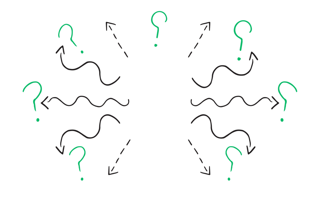 Green Question Marks and Black Arrows on Transparent Background