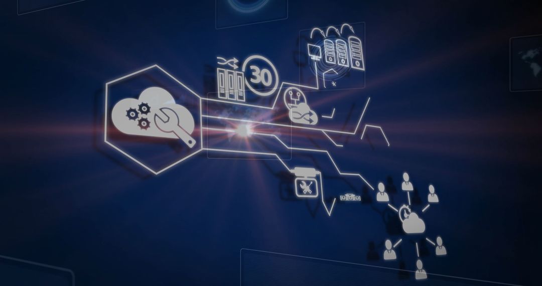 Network Connected Cloud Wrench and Server Icon Dashboard