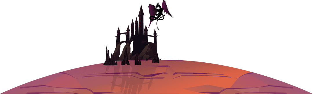 Mystical Castle Vintage Silhouette with Flying Dragon